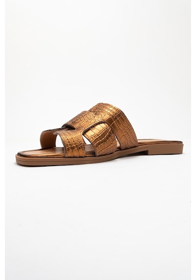 Luvishoes Luvi Shoes Notre Bakır Baskı Hakiki Deri Kadın Terlik Bakır