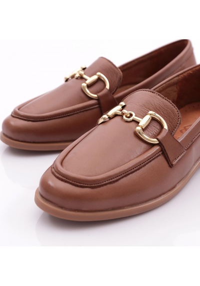 Dgn 1852 Kadin Metal Aksesuarli Loafer Ayakkabi Ceviz