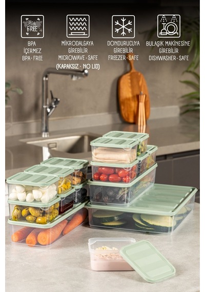 Vienev 15'li Buzdolabı Dondurucu Organizer + Saklama Kabı Mint 12x 350ml 2x 1,65lt 1x 3,5lt