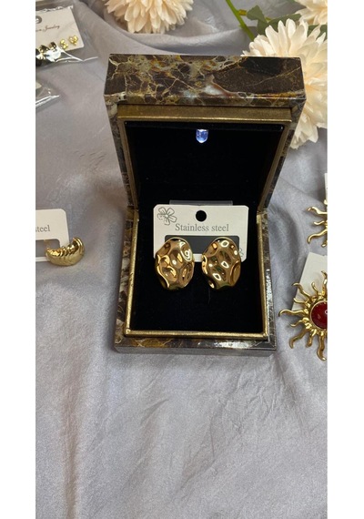 Tasarım Egg Küpe Gold Çelik Altın - Çok Renkli
