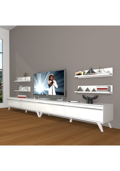 Decoraktiv Eko 360r Mdf Retro Tv Ünitesi Tv Sehpası Parlak Beyaz