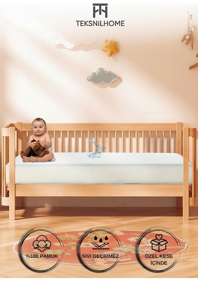 %100 Pamuk Sıvı Geçirmez Bebek Yatak Koruyucu Alez Beşik Kreş Yatak Koruyucu Alezi Full Kenar Çarşaf