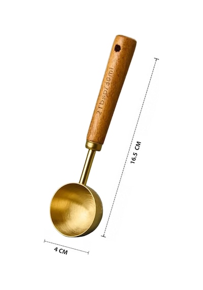 30 Ml Ahşap Saplı Gold Kahve Ölçü Kaşığı Paslanmaz Çelik Kahve Çay Mama Ölçme Kaşığı Altın