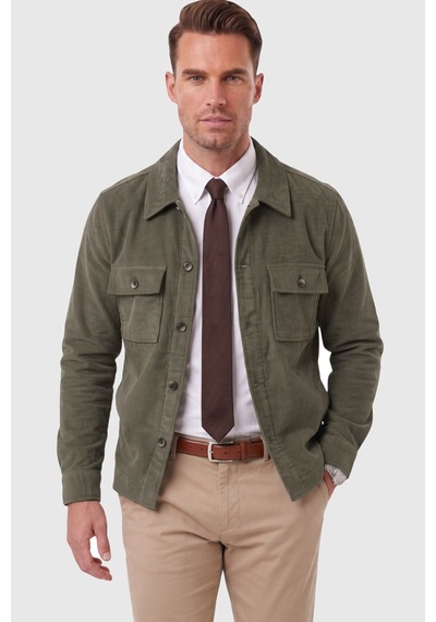 Deepsea Erkek Slim Fit Fitilli Kadife Haki Ceket %100 Pamuk Düğmeli Cepli Astarsız 2701104