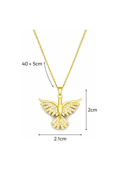 Taşlı Melek Kanadı Kolye Gold Renk Zirkon Taşlı Kadın Kolye Gold