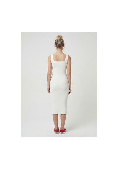 Neden Tekstil Premium Fit Kare Yaka Fitilli Triko Midi Elbise - Beyaz