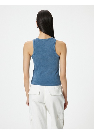 Koton Fitilli Atlet Halter Yaka Basic Soluk Efektli Mavi 4sak10263ek 4SAK10263EK624