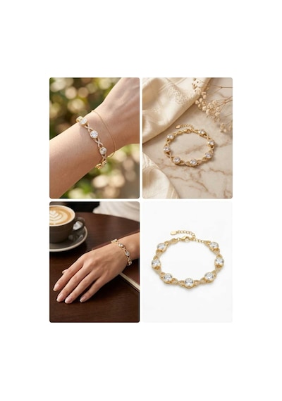 Xupıng Gold Renk Sonsuzluk Desenli Zirkon Taşlı Çelik Bileklik Xupıng & Luvia Unisex Çok Renkli