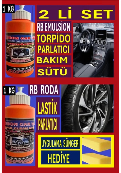 3 Lü Set Torpido Parlatıcı Süt Sülükon 1 Kg+lastik Parlatıcı 1 Kg + 2 Ad Uygulama Süngeri