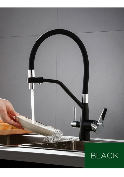 Mutfak Eviye Bataryası Dual Flow Su Arıtma Çıkışlı Siyah Krom B13