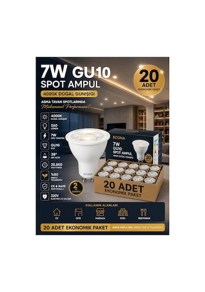 20 Adet 7w Gu10 Led Spot Ampul 4000k Doğal Günışığı 220v Enerji Tasarruflu Tavan Spot Ampul Paketi