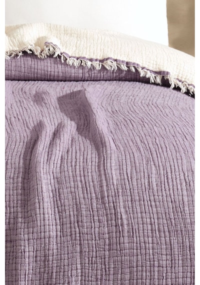 Varol Tek Kişilik 5 Katlı %100 Pamuk Müslin Yatak Örtüsü - Lila Lıla/160x230cm Lila