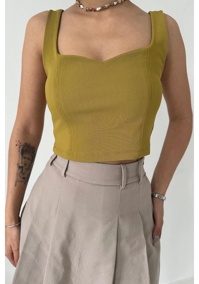 Defymoda Yağ Yeşili Askılı Bluz Yağ Yeşili