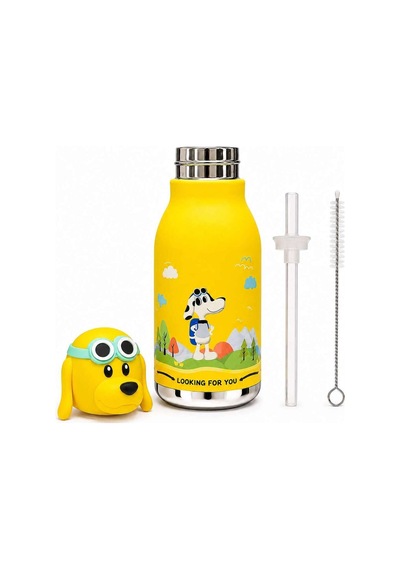 Koı Sarı Köpek 500 Ml Paslanmaz Çelik-pipetli Çocuk Termosu Ve Suluk Sarı Sarı