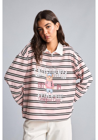 Defacto %100 Pamuk Overshırt Fıt Yarım Fermuarlı Baskılı Sweatshirt H4215ax26wnpn141 Pembe-pn141