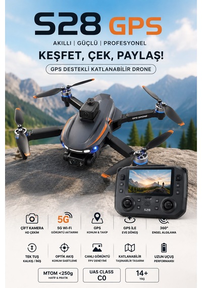 S28 Gps Drone Çift Kamera 5g Wi-fi 360 Engel Algılama Ekranlı Kumanda Katlanabilir Profesyonel Drone