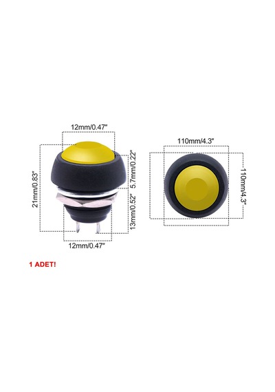 12mm Pbs-33b 2 Pin Push Buton Sarı On Off 1a 250v Mini Yuvarlak Su Geçirmez Anahtar Momentary Switc