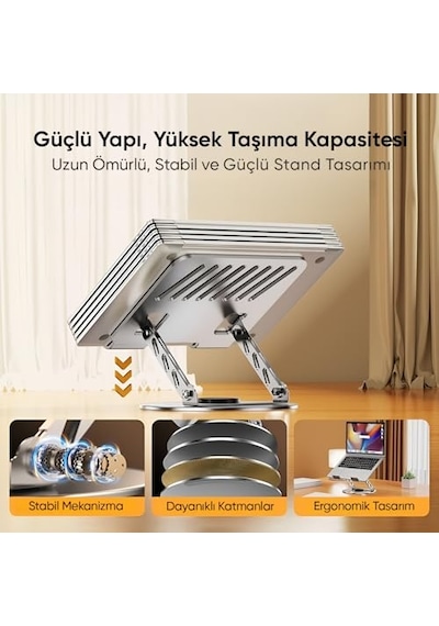 Macbook Ve Laptop Standı 360 Derece Dönebilen Boyutu Ayarlanabilir Alüminyum Alaşım Ergonomik Tasarım Bilgisayar T