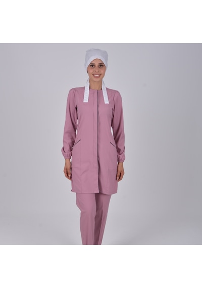 Pudra Soft Likra Hemşire Doktor Tesettür Alt Üst Takım Üniforma