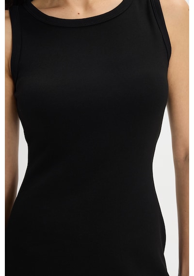 Tudors Kadın Slim Fit Dar Kesim Pamuklu Sıfır Kol Bisiklet Yaka Siyah Elbise-50479