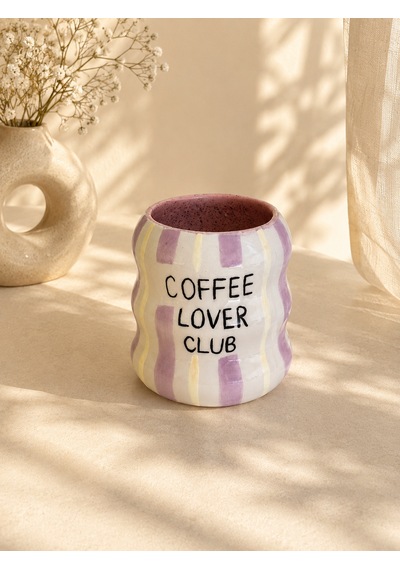 Coffee Lover El Yapımı Seramik Kupa Beyaz - Lila
