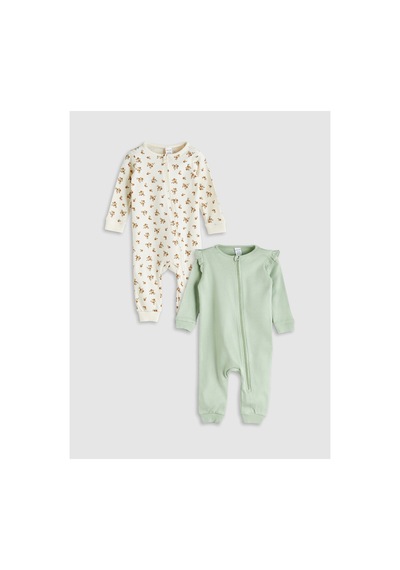 Alıta Cıty Farkıyla Lcw Baby Ekru Oval Yaka Çiçekli Kız Bebek Tulum 2'li - 940159377