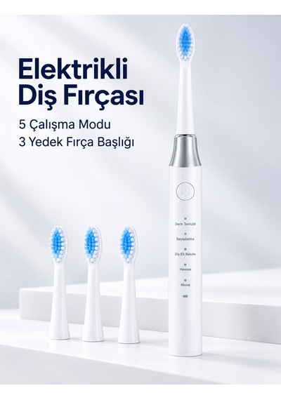 Kargo 3 Yedek Başlık Hediyeli Usb Şarjlı Beyaz Elektrikli Diş Fırçası Najmaddin