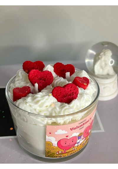 Kremalı Kalp Sevgi Model Kokulu Soya Cam Bardak Mum Kırmızı