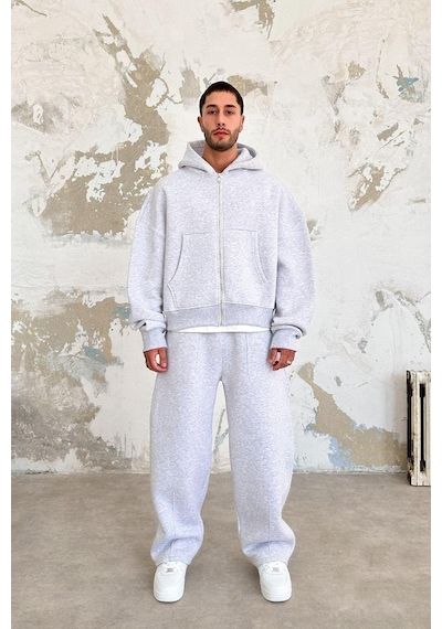 Gri Melanj Cozy Basic Tam Fermuar Oversize Sweatshirt Gri Melanj