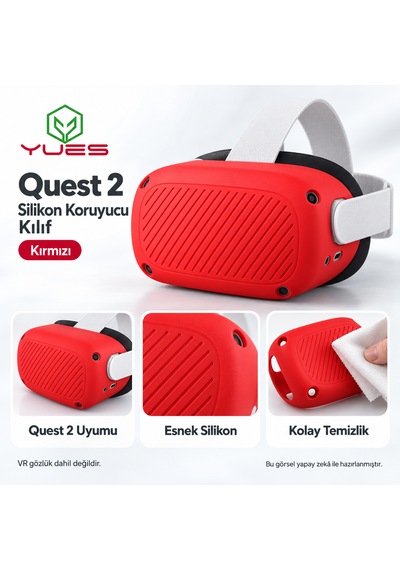 Yues Meta Oculus Quest 2 Uyumlu Silikon Koruyucu Kılıf Kırmızı