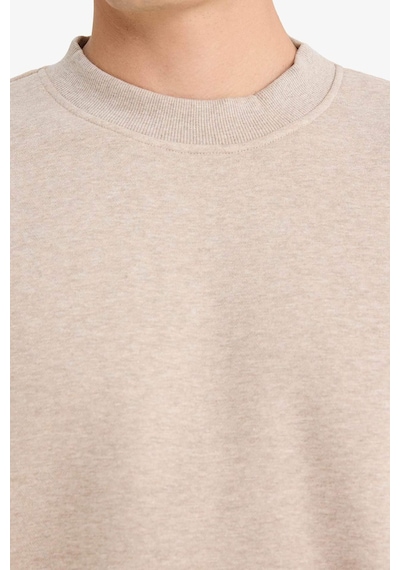 Defacto Relax Fıt Bisiklet Yaka Kalın Kumaş Sweatshirt E9409AX25AU Bej