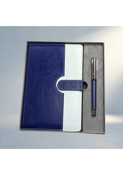 Şık Mavi Beyaz Defter Ve Metal Kalem Seti Hediye Kutusu 103 Ivory
