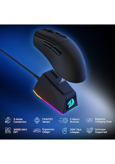 M998 Hafif Kablosuz Oyun Faresi, Rgb Manyetik Şarj Yuvası, Bt/2.4g Kablosuz/kablolu Optik Fareler, 24000 Dpı, Pc/mac İ Genel