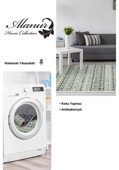 Dekoreko Kaymaz Taban Djt Salon Halısı Star Pamuk Iskandinav F5078 Yeşil