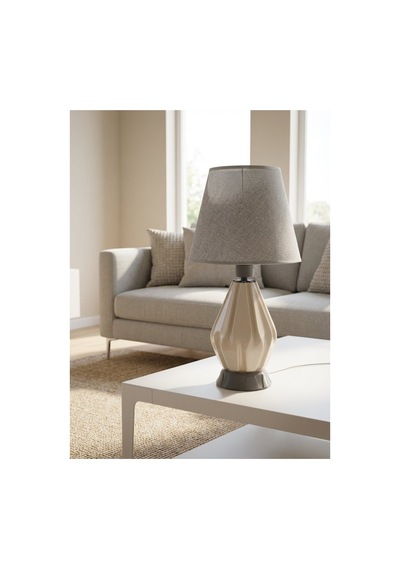 Işık Geçiren Porselen Abajur 49 Cm - Krem, İpek Şapkalı Pa010104x