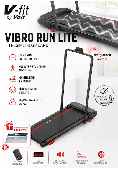 Voit Vibro Run Lite Titreşim Modlu Loop Bant Seti Hediyeli Katlanabilir Koşu Ve Yürüyüş Bandı 8 Km/h Brushless Motor