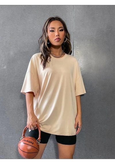 Pusula Baskılı Oversize Unisex Tişört Taş