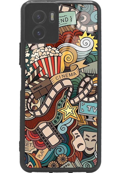 Vivo Y15s Retro Cinema Tasarımlı Glossy Telefon Kılıfı Siyah