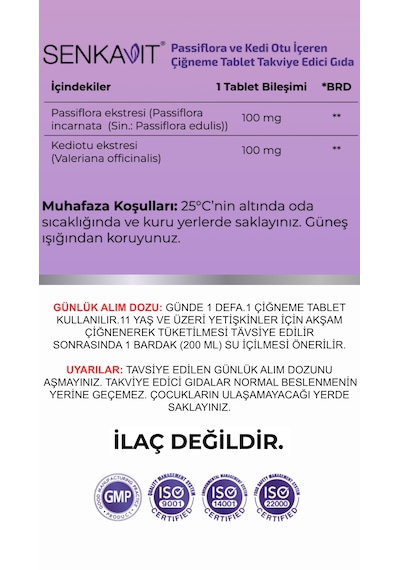 Senkavit Sleep Passiflora ,valerian Ahududu Aromalı 60 Çiğneme Tableti