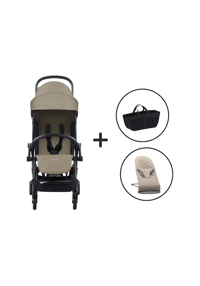 Babybjörn Bliss Ana Kucağı Woven Sand Grey & Bumprider Connect³ Bebek Arabası Black-sand - Yan Düzenleyici Çanta