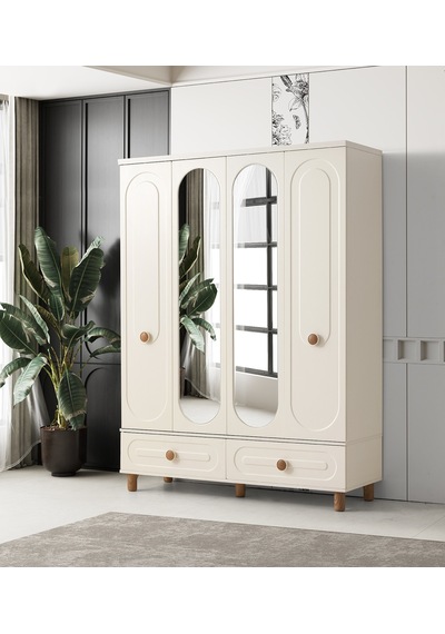 Perla 4 Kapaklı %100 Mdf Elbise Dolabı Gardrop 154x54x212 Ekru