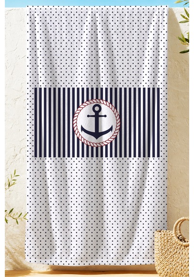 Çapa Marine Çizgili Plaj Havlusu - Lacivert Beyaz Nautical Stil Hızlı Kuruyan Mikrofiber Havlu Örtü Çok Renkli