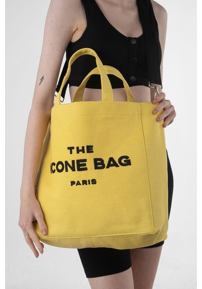 Icone Sarı The Icone Bag Paris İşlemeli Tote Kadın Kol Çantası Ve Omuz Çantası Sarı