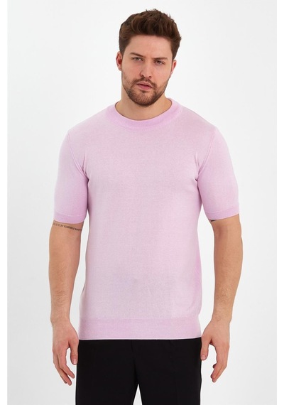 Cool Tarz Pembe Erkek Yarım Balıkçı Düz Triko T-shirt-trz19129r11s Pembe Pembe