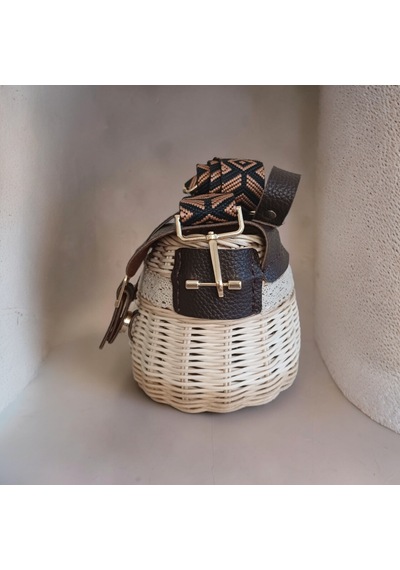 Handanrattan Dantel Detaylı Özel Tasarım Rattan Omuz Çantası - Kahverengi Deri Kapaklı Vintage Model Kahve