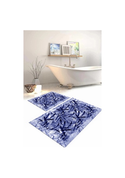 Buççin Online Mağaza Dijital Baskılı Yıkanabilir Kaymaz Taban Yaprak Motifli Banyo Paspası Klozet Takımı Polyester Lacive Çok Renkli
