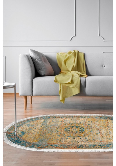 Eko Trend Djt Halı Yıkanabilir Kaymaz Taban P1356 Oval Vintage Turkuaz
