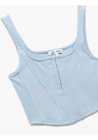 Koton Kare Yaka Korse Detaylı Kolsuz Slim Fit Crop Bluz Mavi 5sal30311ık Mavi