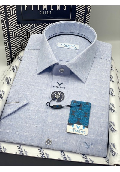 Klasik Kısa Kol Keten Cotton Nefes Alan Kumaş Hediye Kutulu Erkek Gömlek Fs-004570 - Mavi-3289 MAVİ