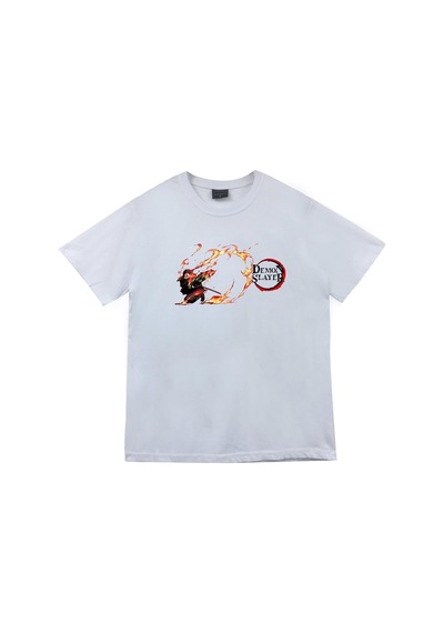 Damon Slayer Anime Baskılı Tshirt Beyaz